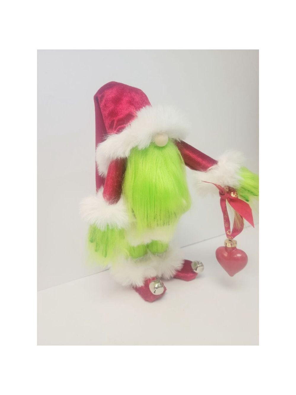 Grinch Santa Gnome Handmade Holiday Decor Luxury Velvet Faux Fur - Picture 9 of 10